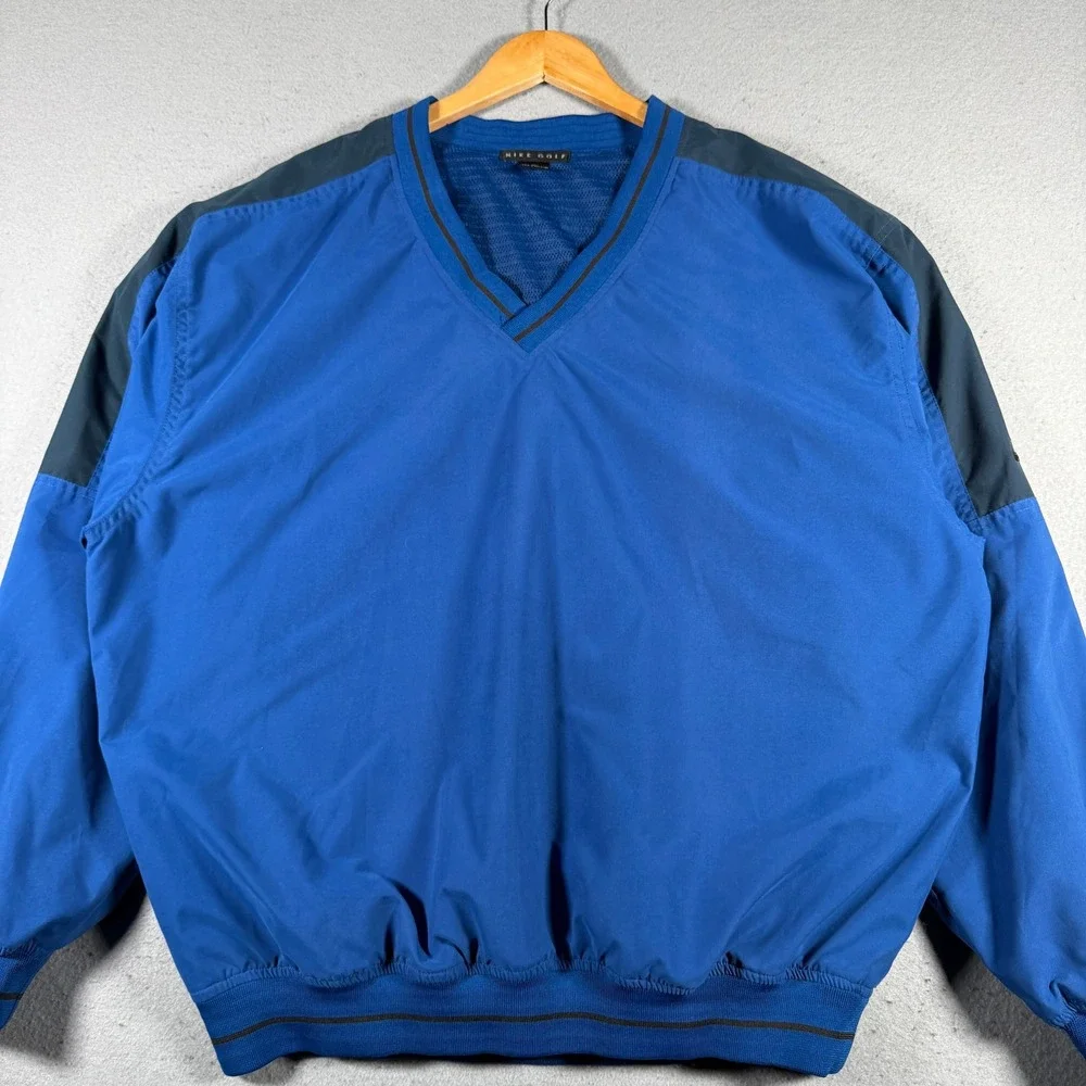 Vintage Nike Golf Mens Blue V-Neck Windbreaker‎ Pullover Jacket Large Y2K Sport